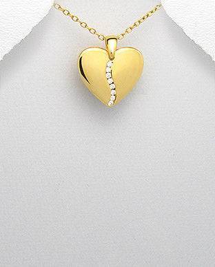 Solid Gold Heart Pendant with CZ Diamonds