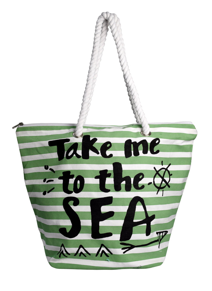 Nautical Print 100% Cotton Canvas Beach Pool Bag Summer Picnic Totes - Mint Stripe