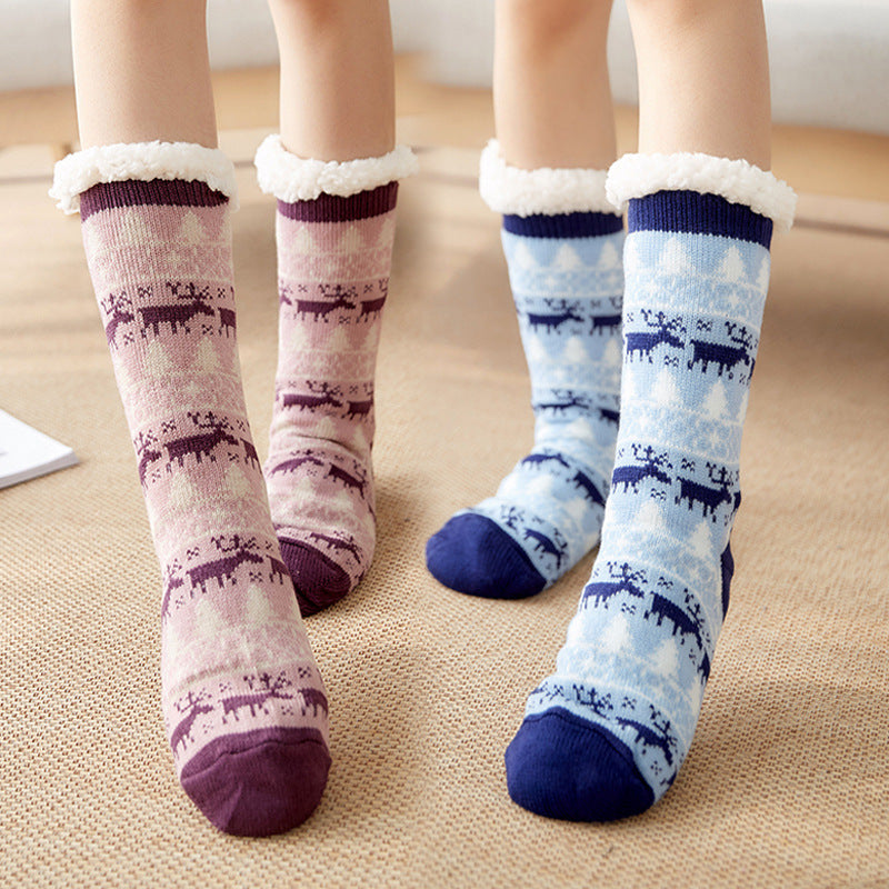 Winter Super Warm Cozy Knitted Sherpa Lined with Grippers Bootie Slipper Socks