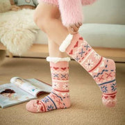 Warm Cozy Knitted Sherpa Lined with Grippers Bootie Slipper Socks - One Pair