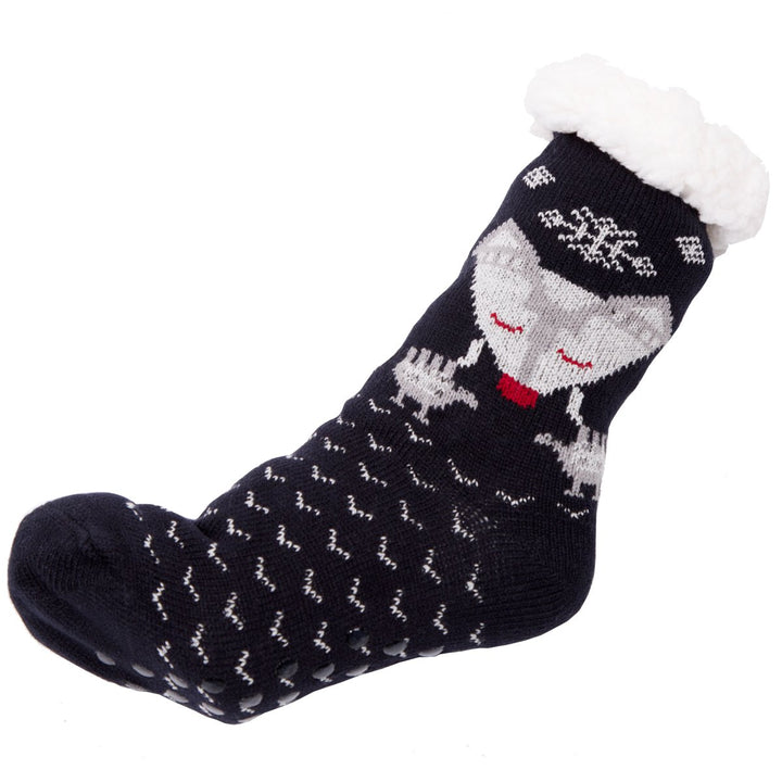 Winter Super Warm Cozy Knitted Sherpa Lined with Grippers Bootie Slipper Socks