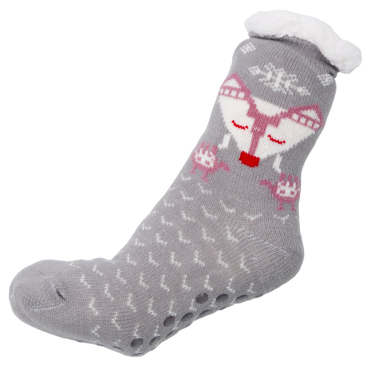 Winter Super Warm Cozy Knitted Sherpa Lined with Grippers Bootie Slipper Socks