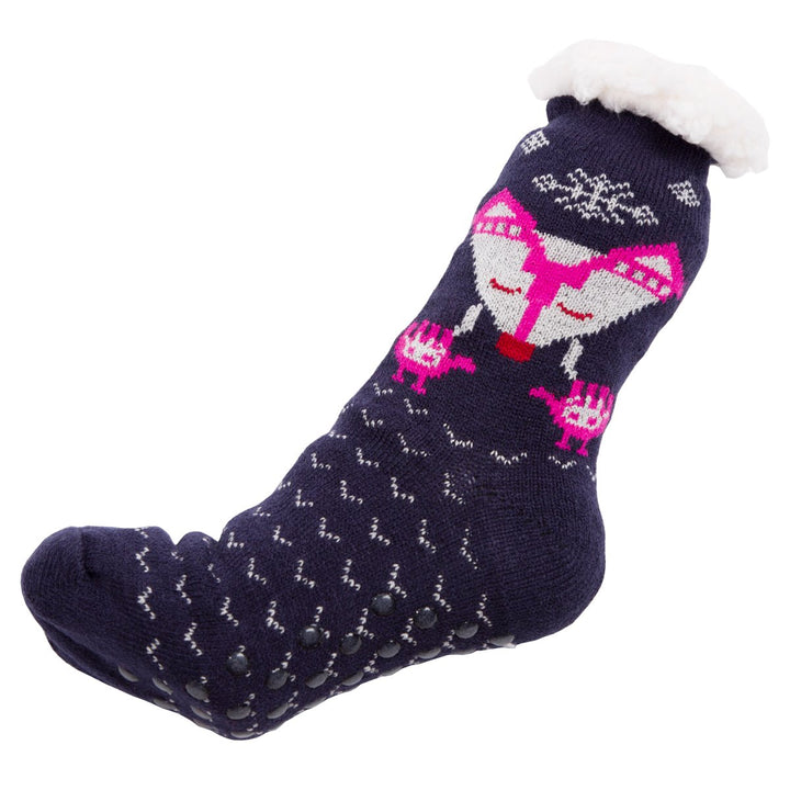 Winter Super Warm Cozy Knitted Sherpa Lined with Grippers Bootie Slipper Socks