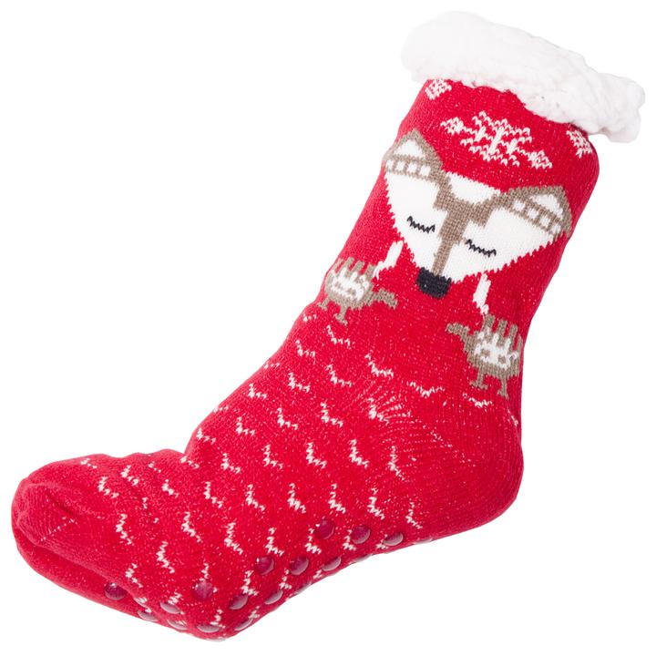 Winter Super Warm Cozy Knitted Sherpa Lined with Grippers Bootie Slipper Socks