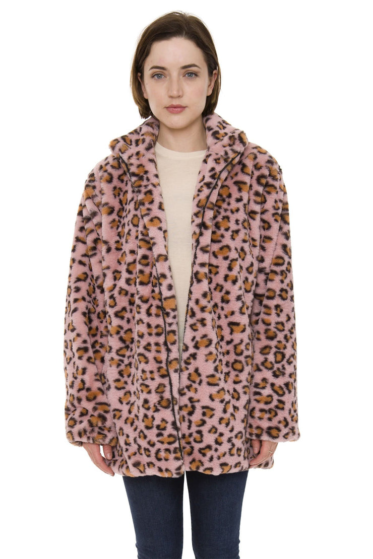 Natasha Leopard Print Coat W/ Pockets & Zipper Closure