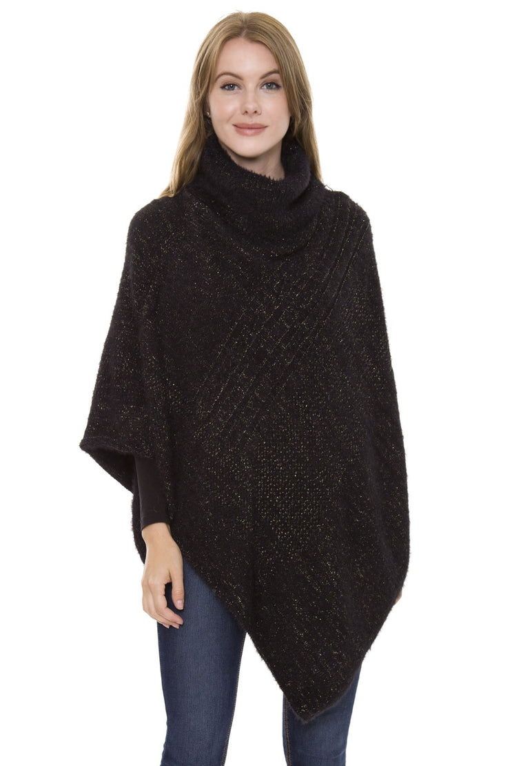 Cormac Solid Color W/ Lurex Knitted Turtlekneck Poncho