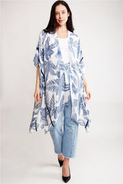 "Diane" Leaf Print Long Kimono