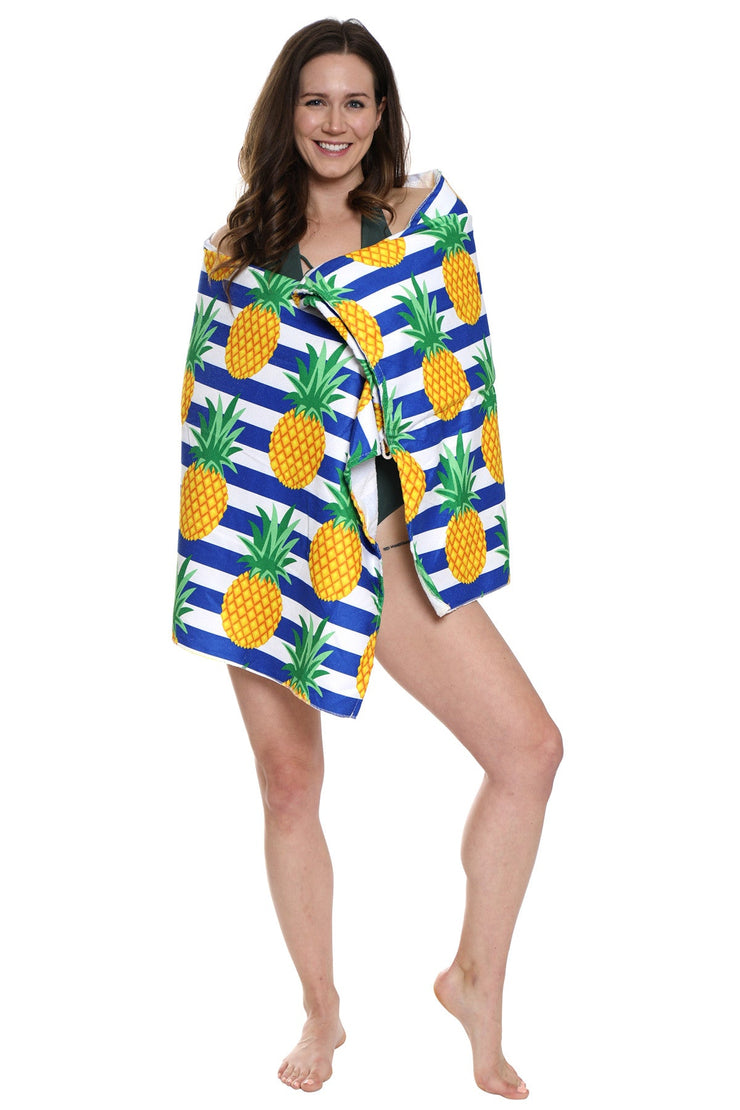 Pineapple Pattern Beach Towel & Drawstring Bag 2 In 1