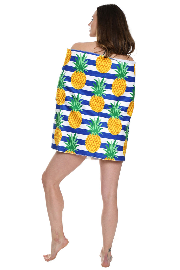 Pineapple Pattern Beach Towel & Drawstring Bag 2 In 1