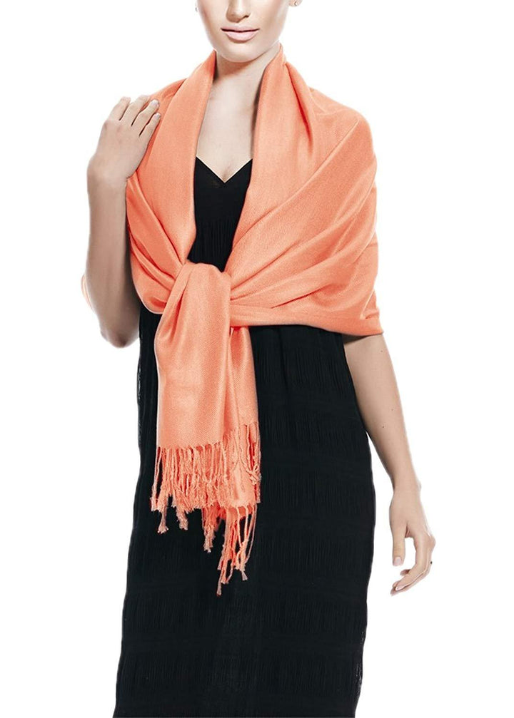 Premium coral pashmina scarf for women lightweight shawl and wrap for weddings and festive holiday parties